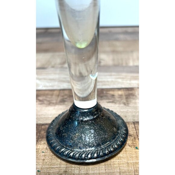 Vintage Duchin Sterling Weighted Silver Base Etched Glass Bud Vase - Picture 3 of 4